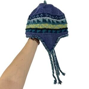 Ambler Womens Wool Beanie Hand Knit Blue Purple Winter  Norwegian Scandinavian